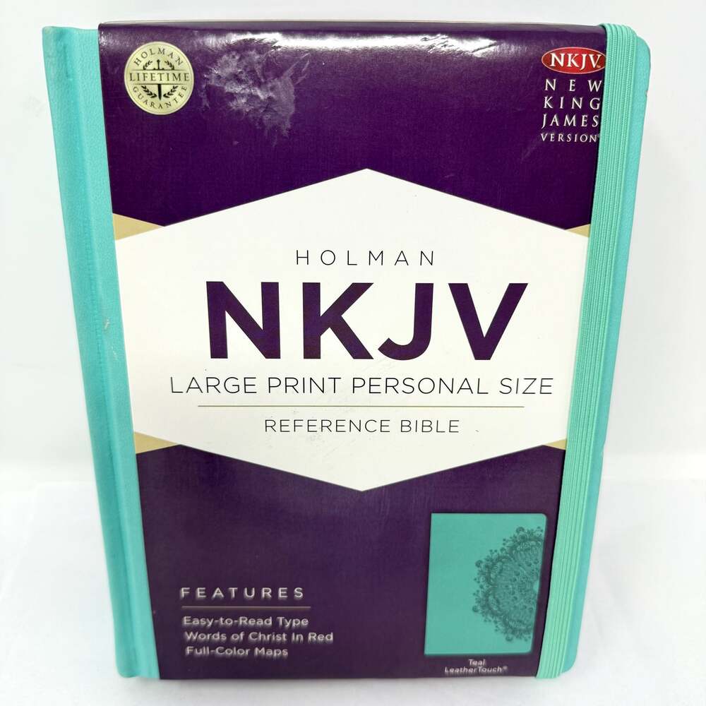NKJV Large Print Bible Teal Floral Edges NWT Holman Personal Size Reference